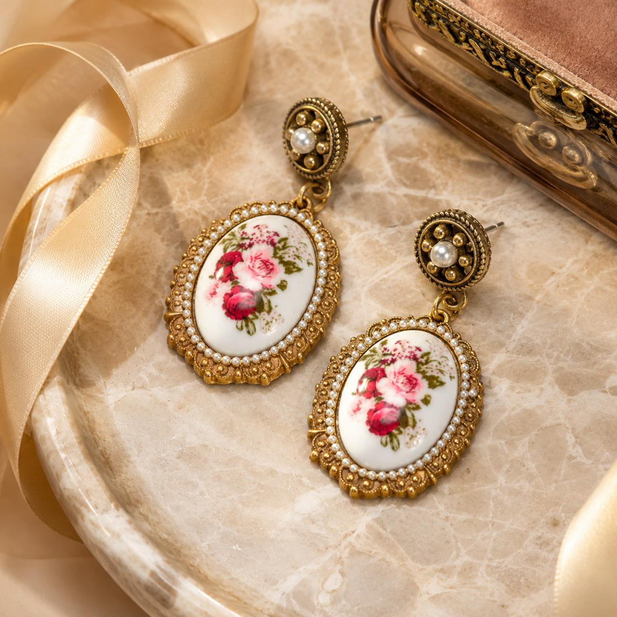 Vintage Rose Pendant Earrings