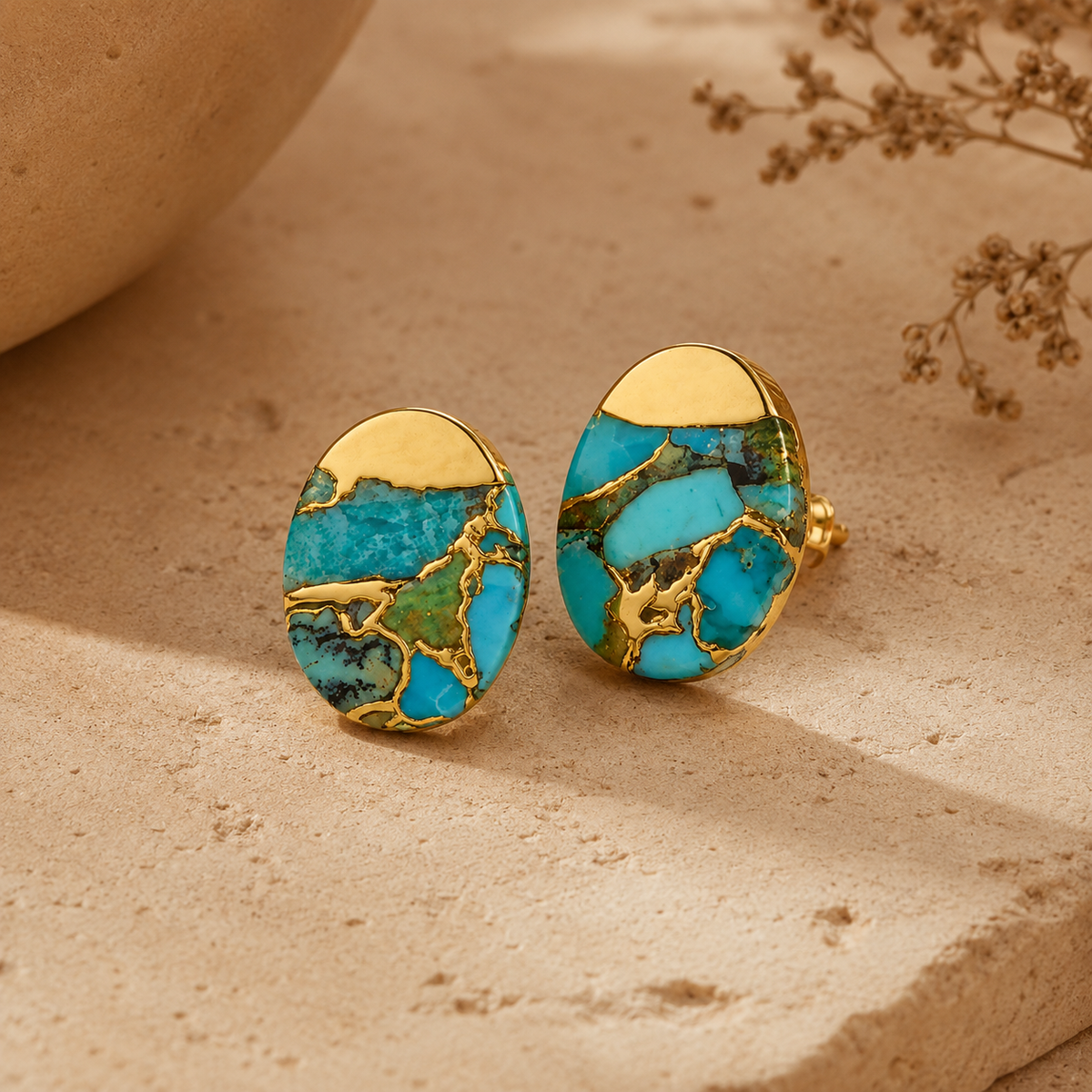 Oval Turquoise Stud Earrings