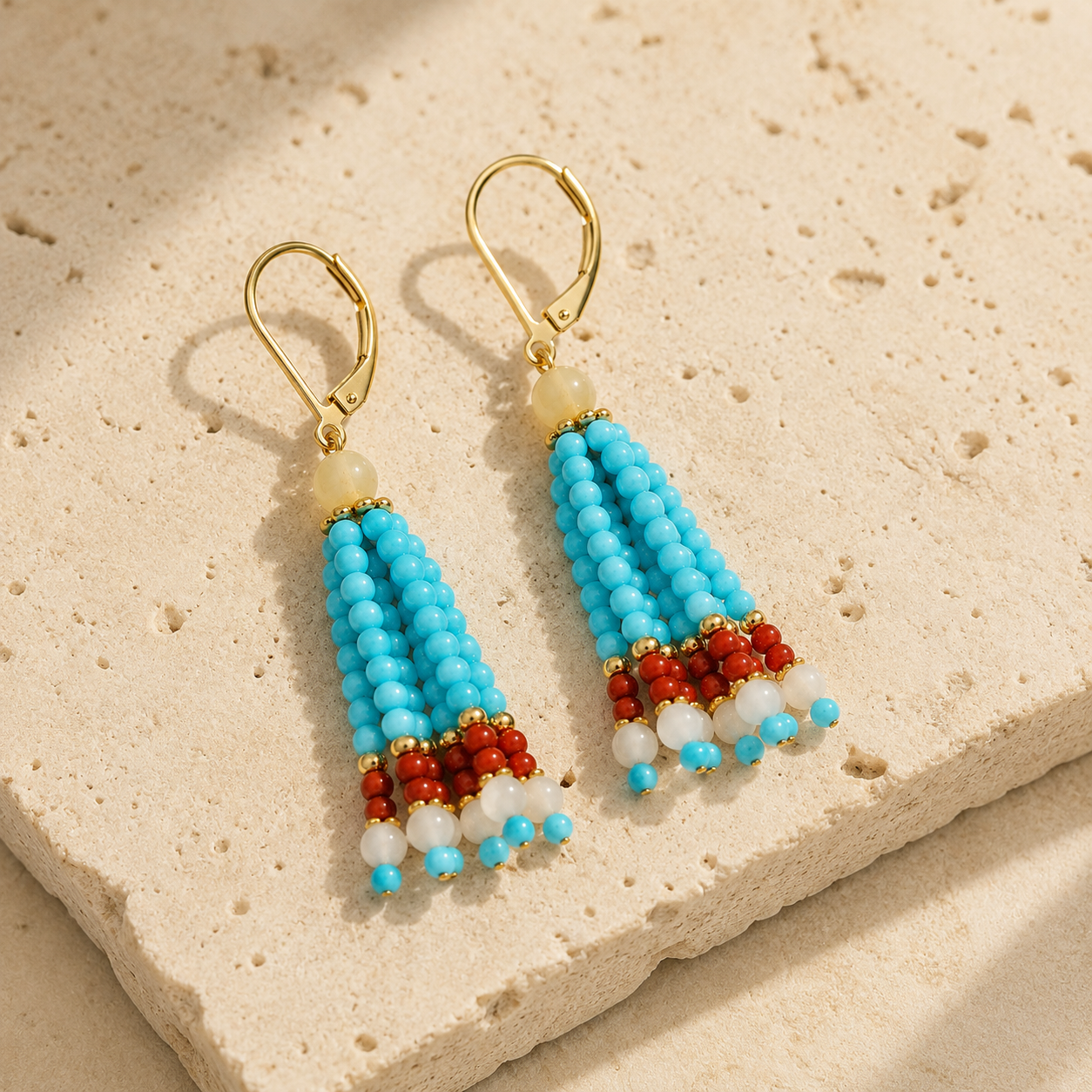 Turquoise & Shell Tassel Earrings