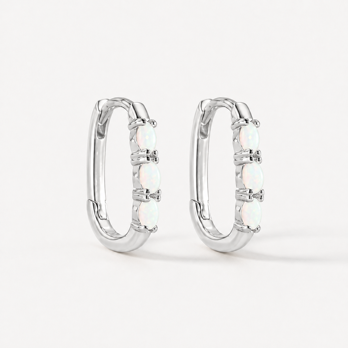 Three Opal Huggie Hoop Earrings