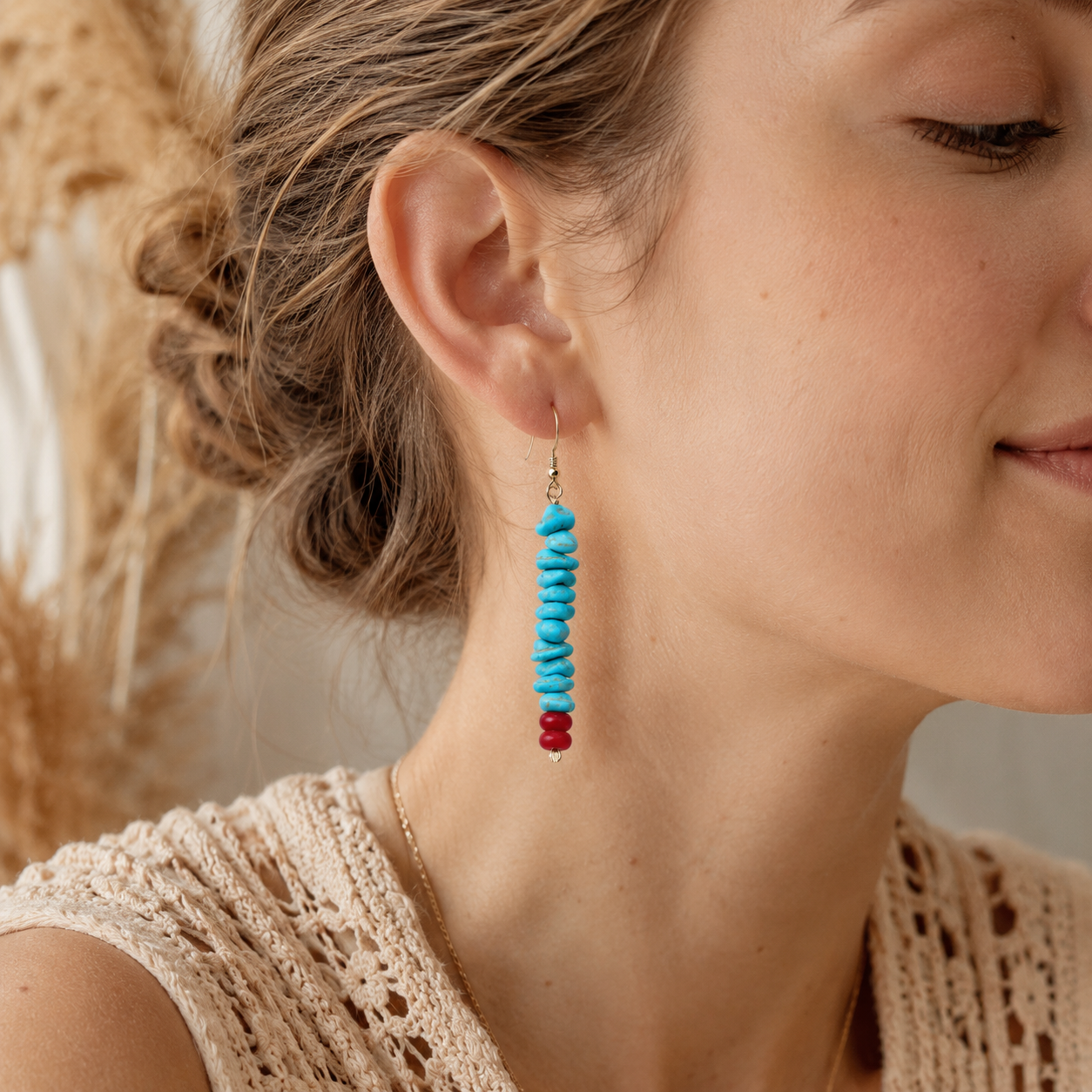 Turquoise Red Agate Beaded Earrings