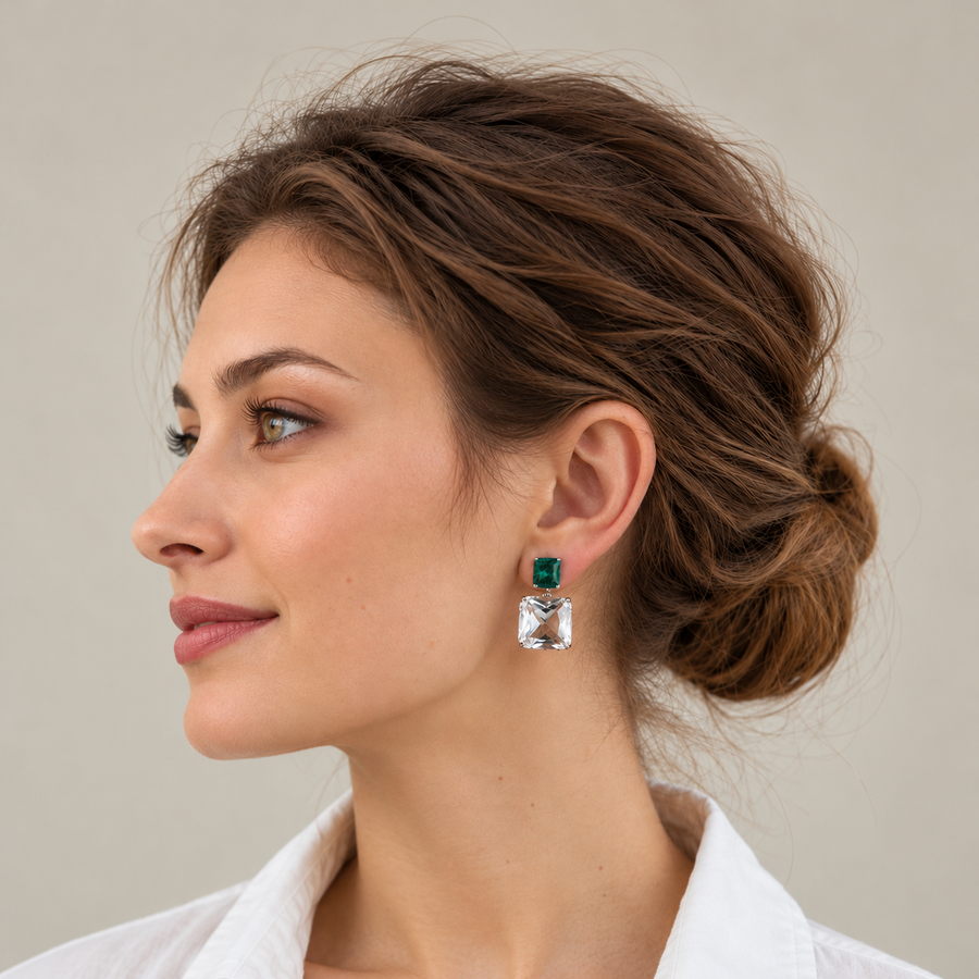 Green CZ Stud Earrings