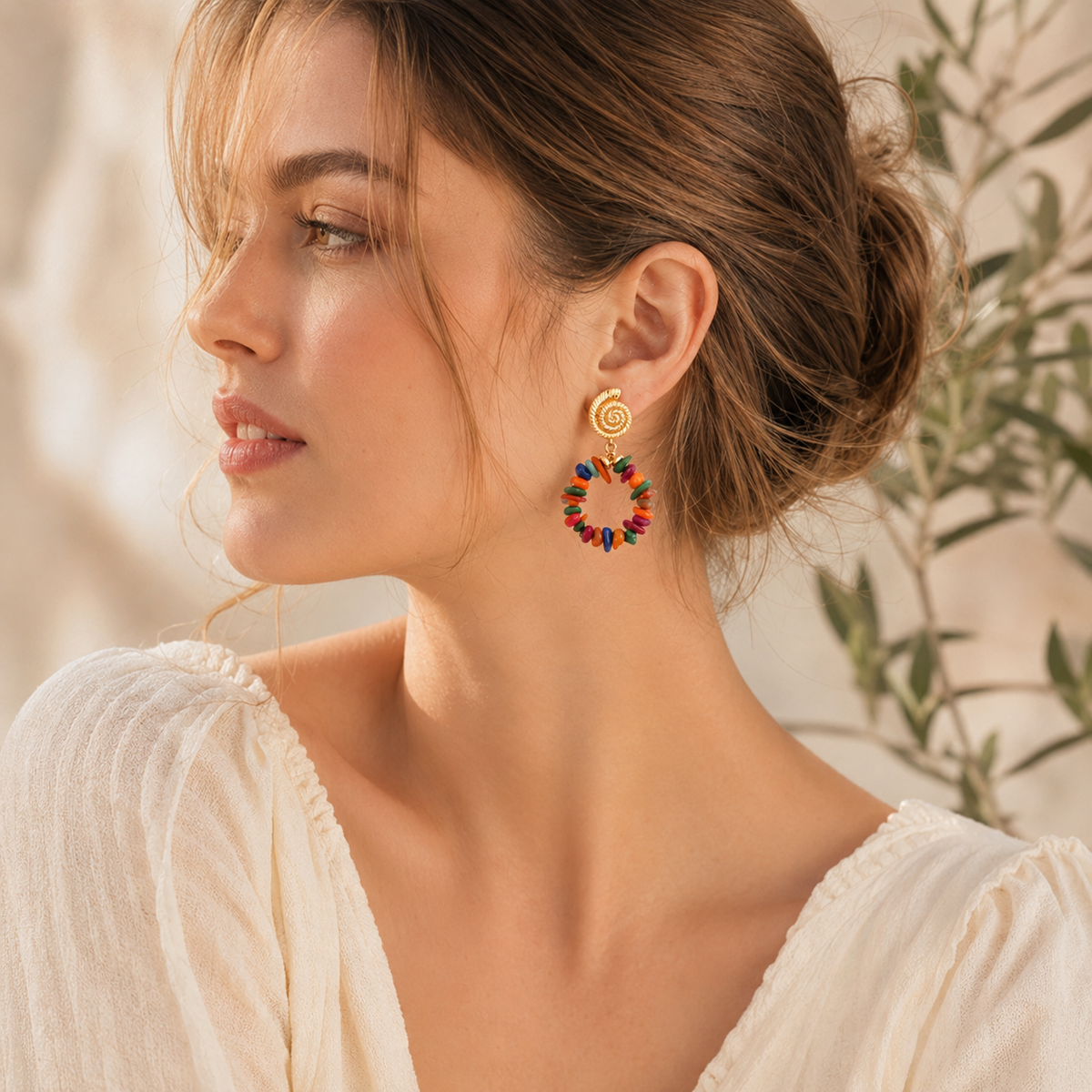 Colorful Natural Stone Clip-On Earrings