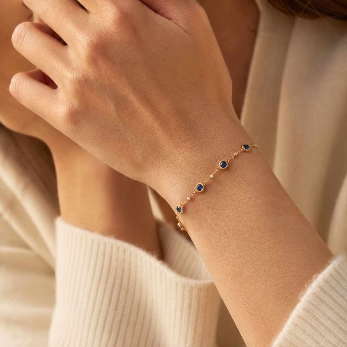 Blue Sapphire Gold Chain Bracelet
