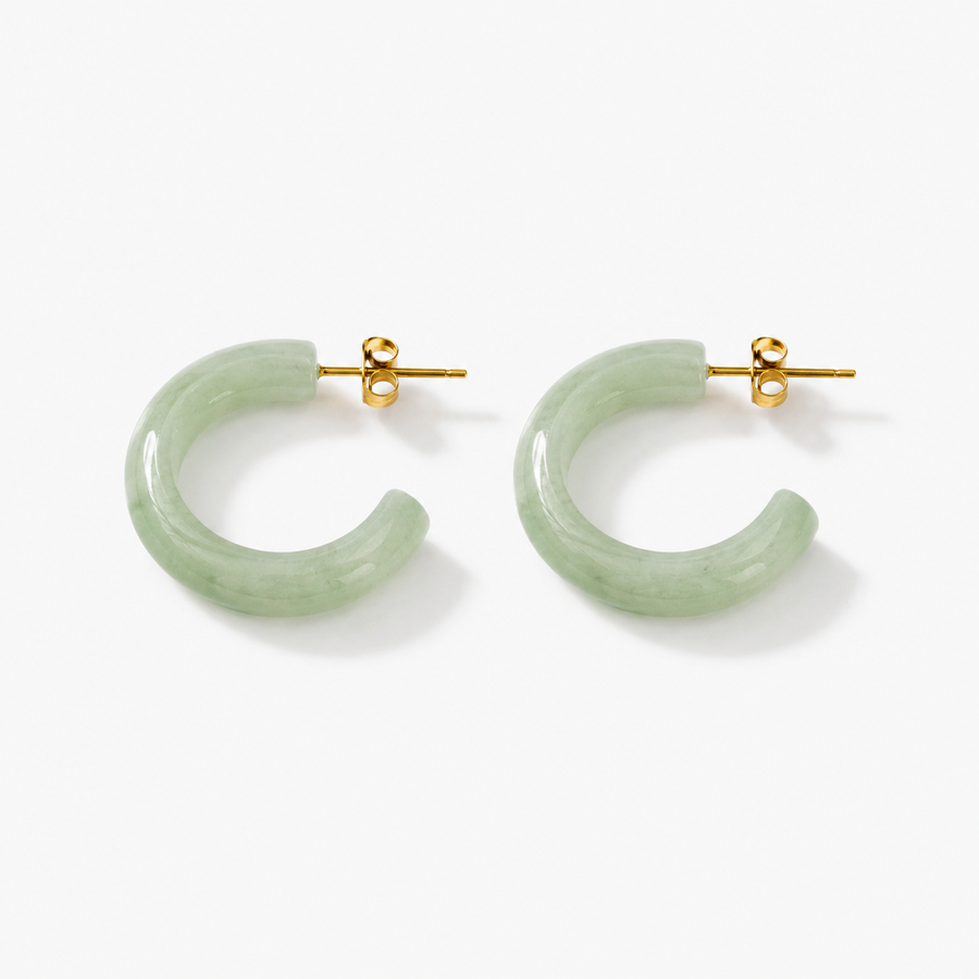 Green Jade Chunky Hoop Earrings
