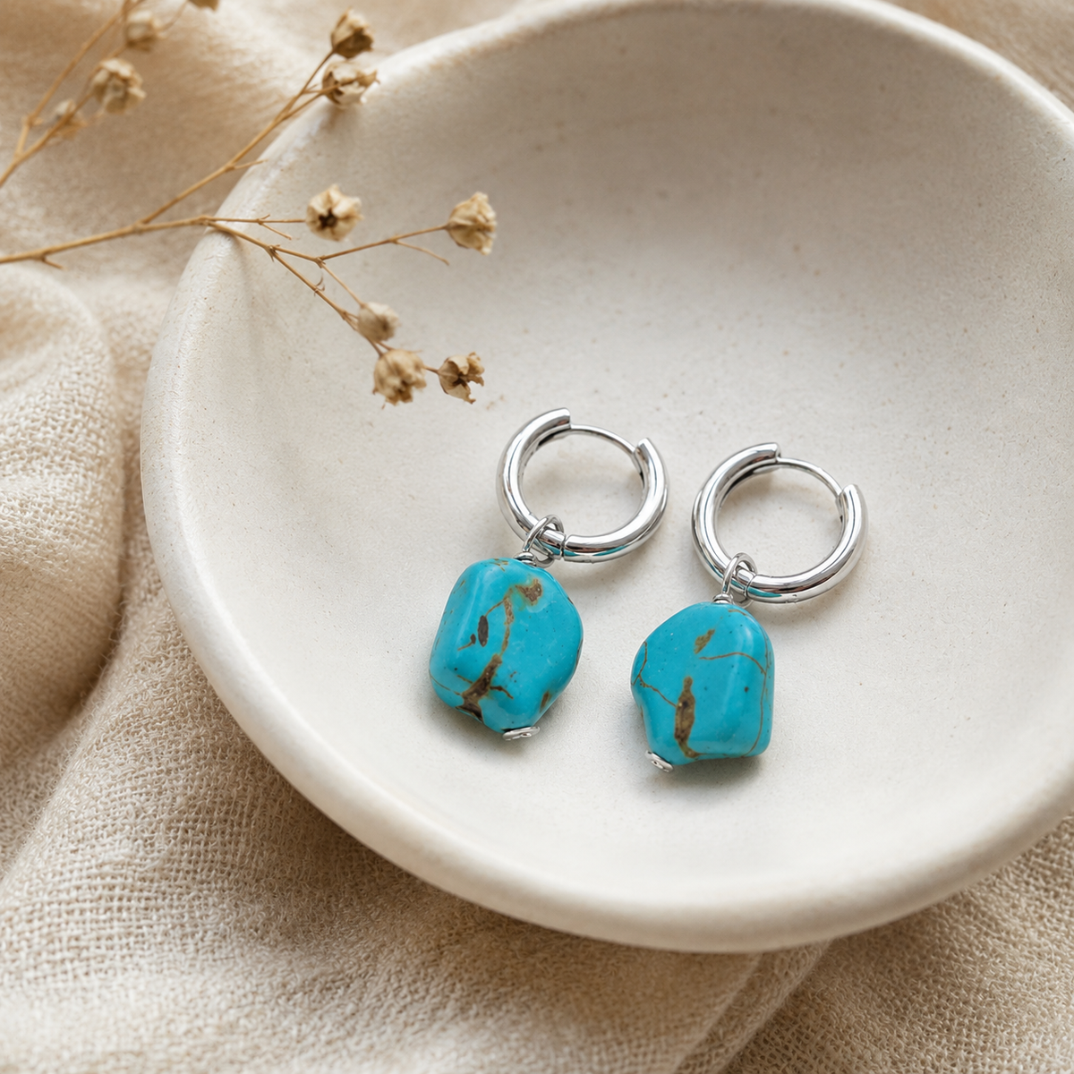 Turquoise Hoop Drop Earrings