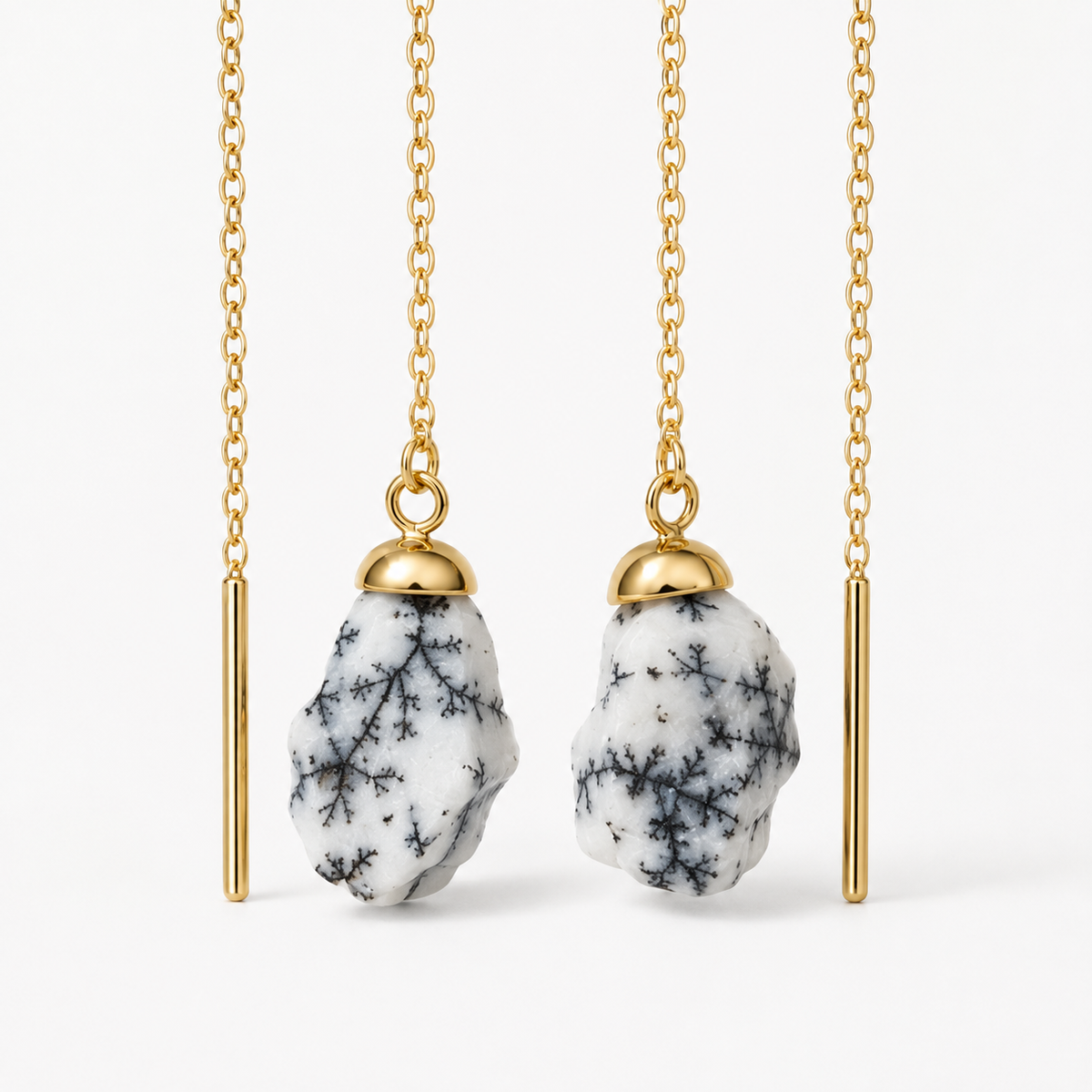 Raw Dendrite Opal Threader Earrings