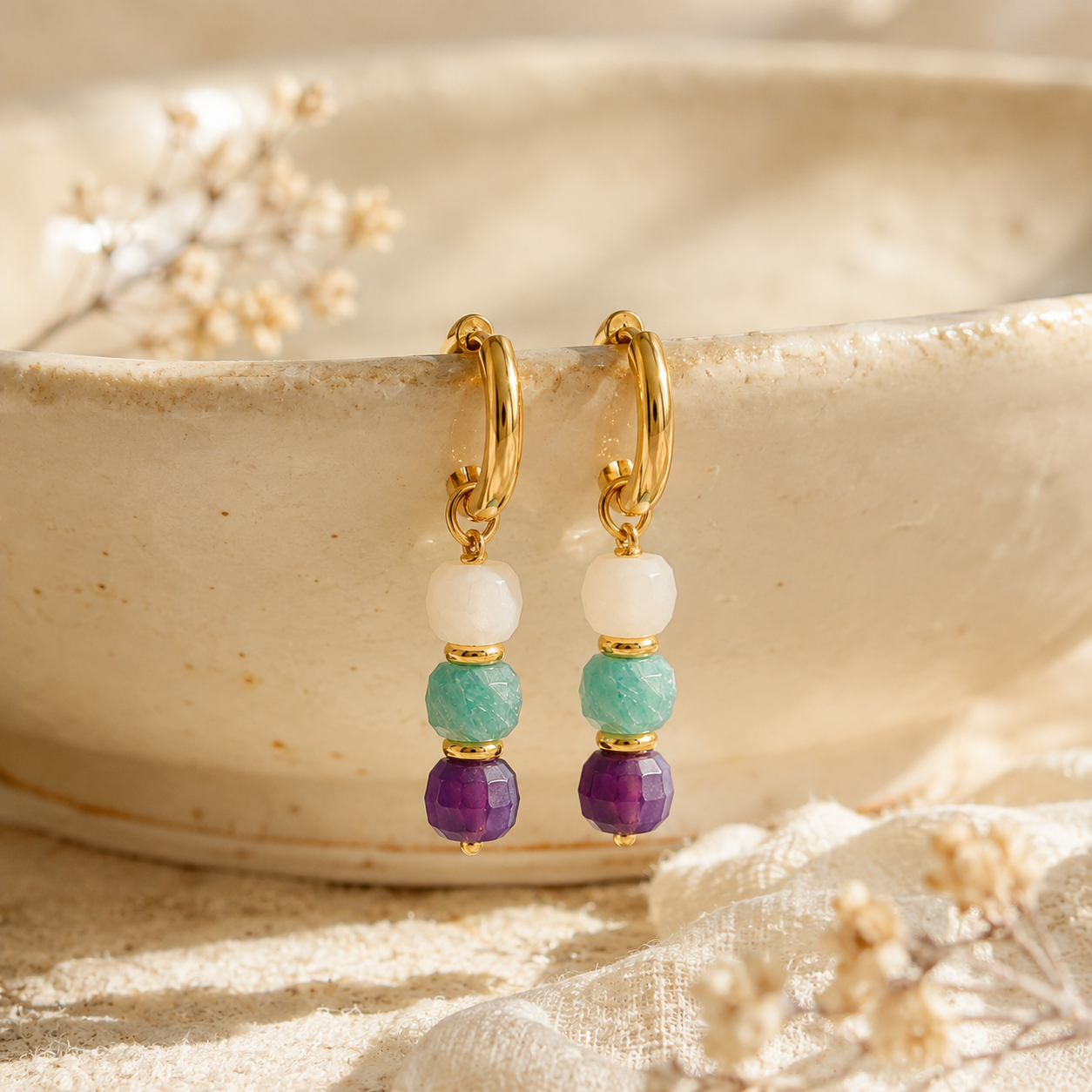 Colorful Natural Stone Dangle Earrings