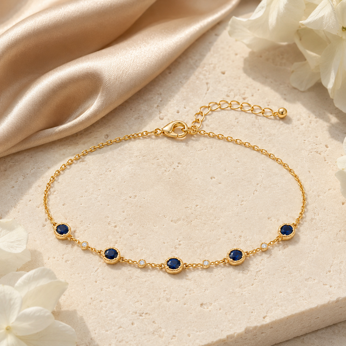 Blue Sapphire Gold Chain Bracelet