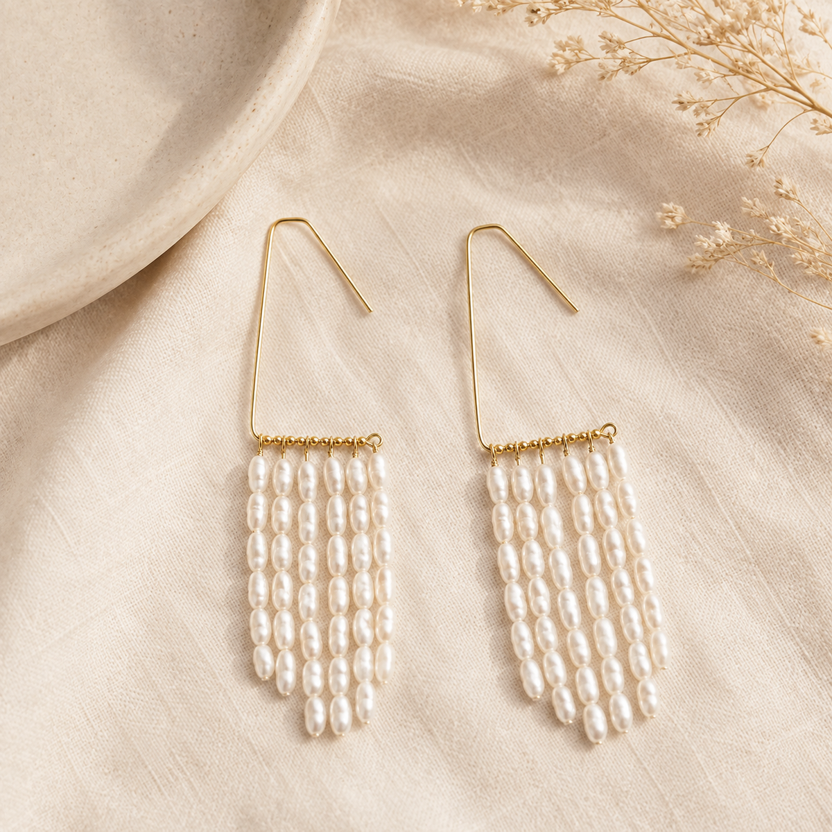 Natural Pearl Statement Tassel Earrings