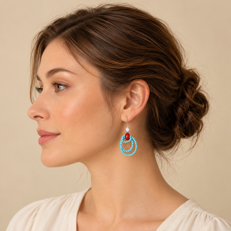Namtso Turquoise Red Agate Earrings