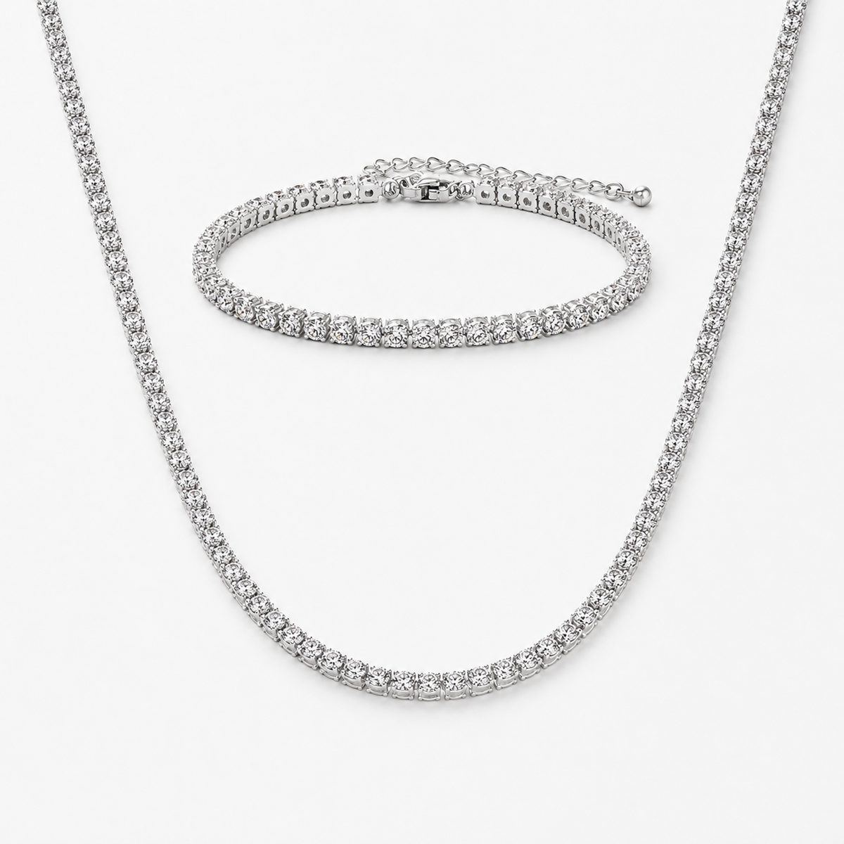 CZ Tennis Necklace Bracelet Set