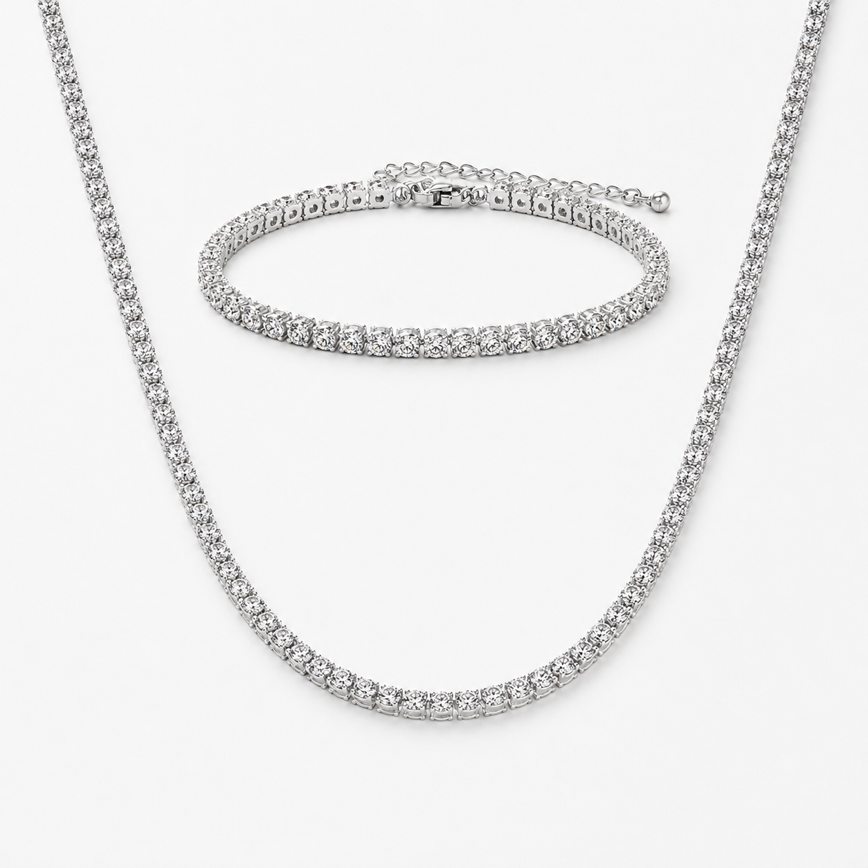 CZ Tennis Necklace Bracelet Set