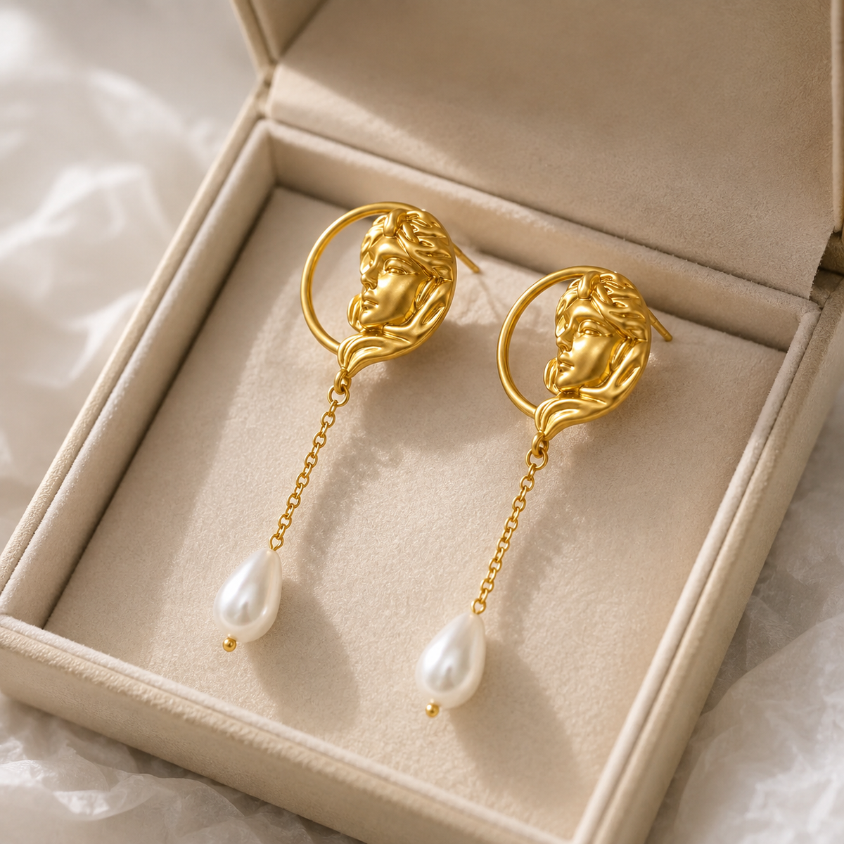 Gold Pearl Tassel Drop Earrings