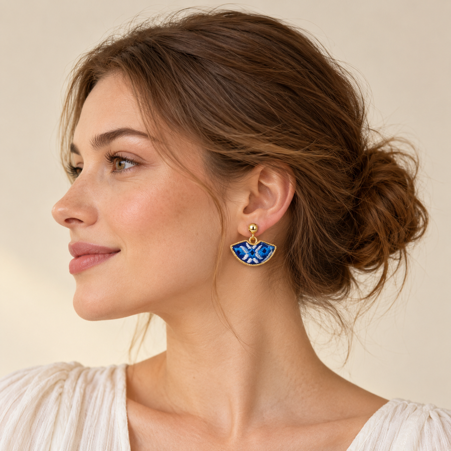 Handmade Zhuang Brocade Fan Earrings