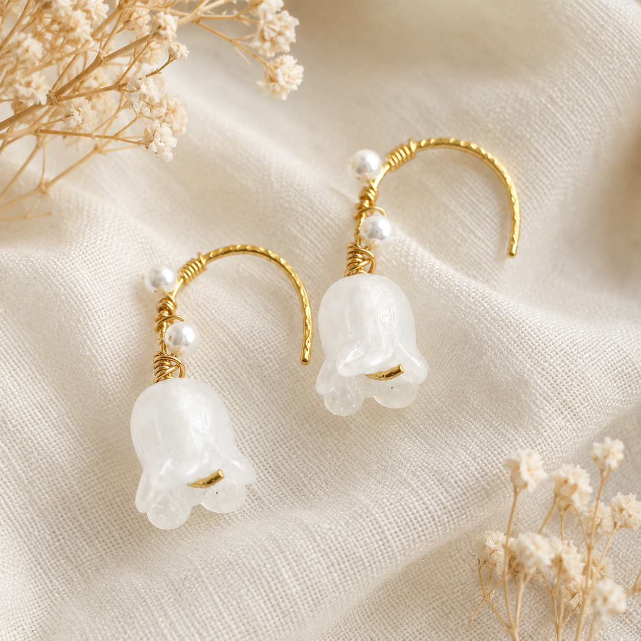 White Magnolia Dangle Earrings