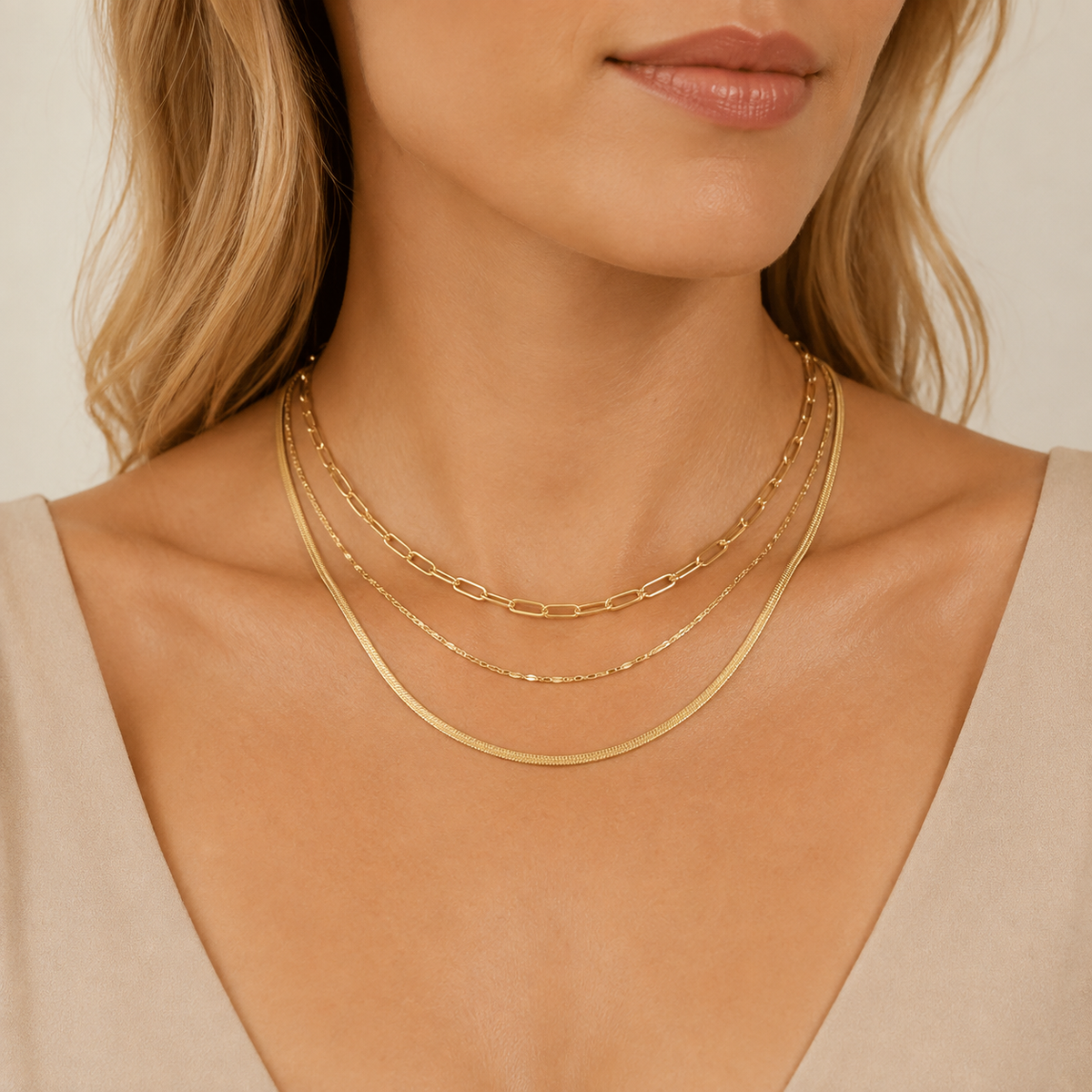 Paperclip Twisted Snake Chain Set