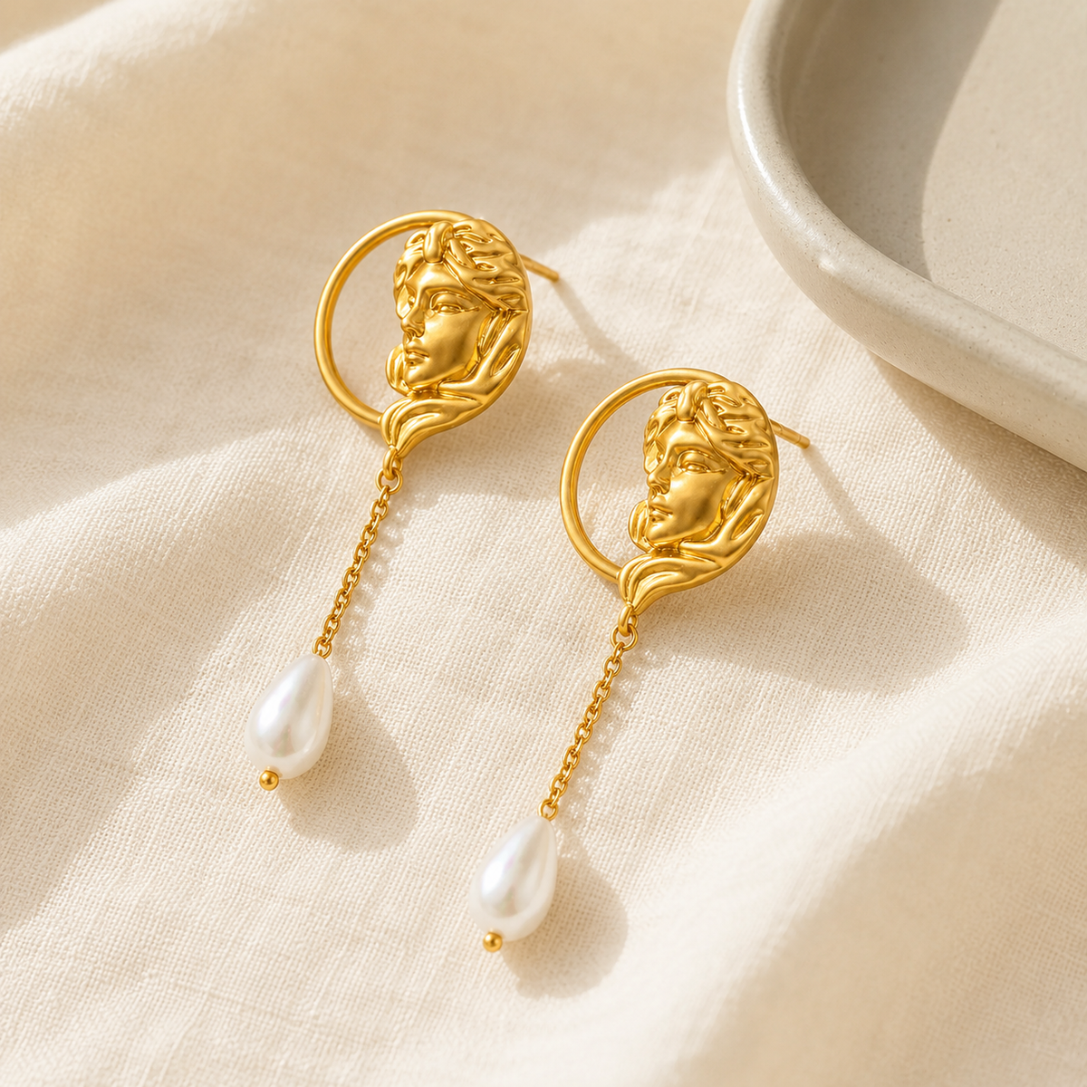 Gold Pearl Tassel Drop Earrings
