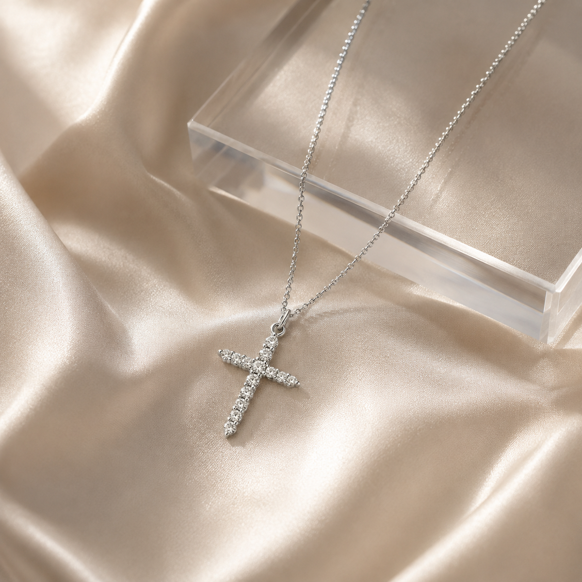 Large CZ Cross Pendant Necklace