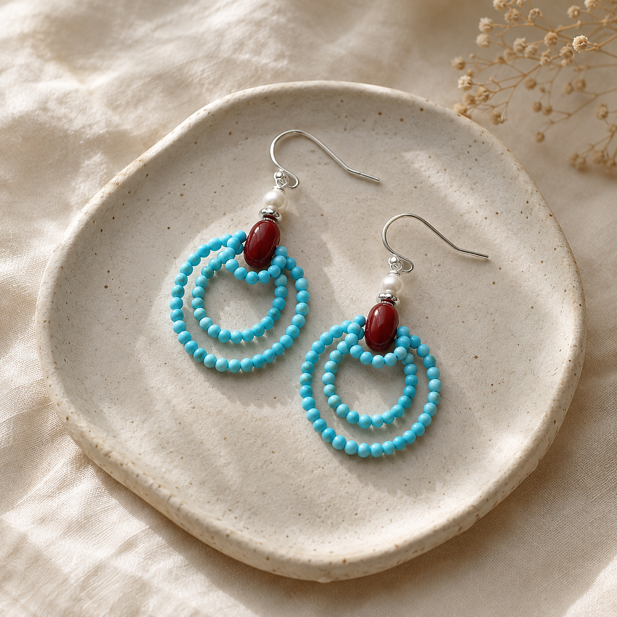Namtso Turquoise Red Agate Earrings