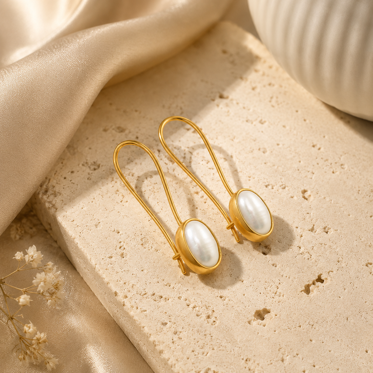 Freshwater Pearl Bezel Drop Earrings