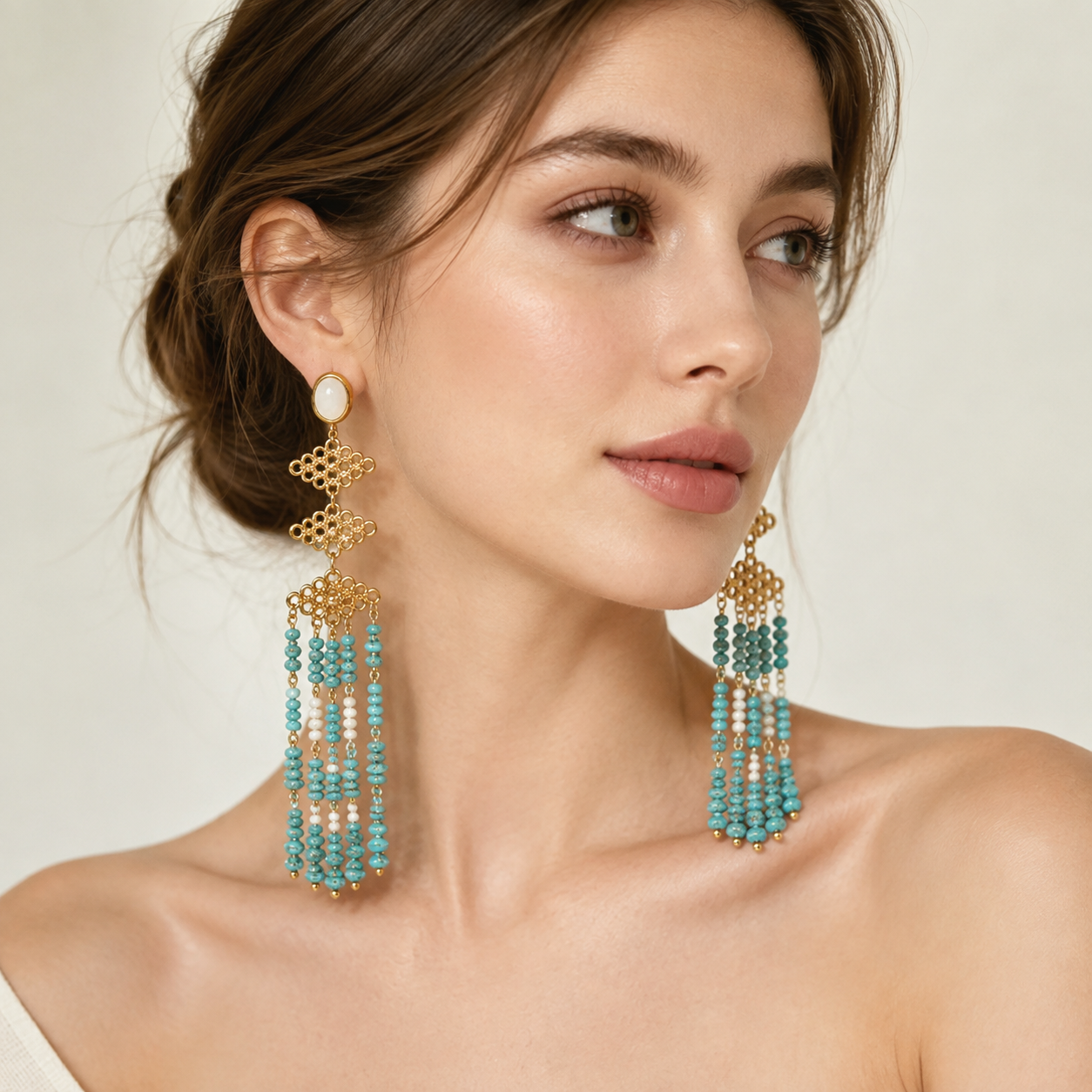 Turquoise Chip Tassel Earrings
