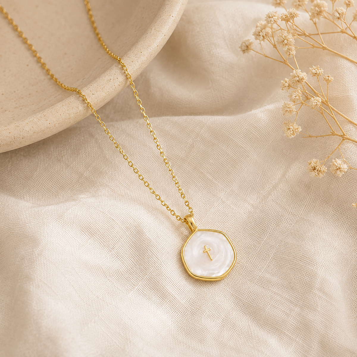 Tewiky 14K Gold Plated Cross Necklace for Women