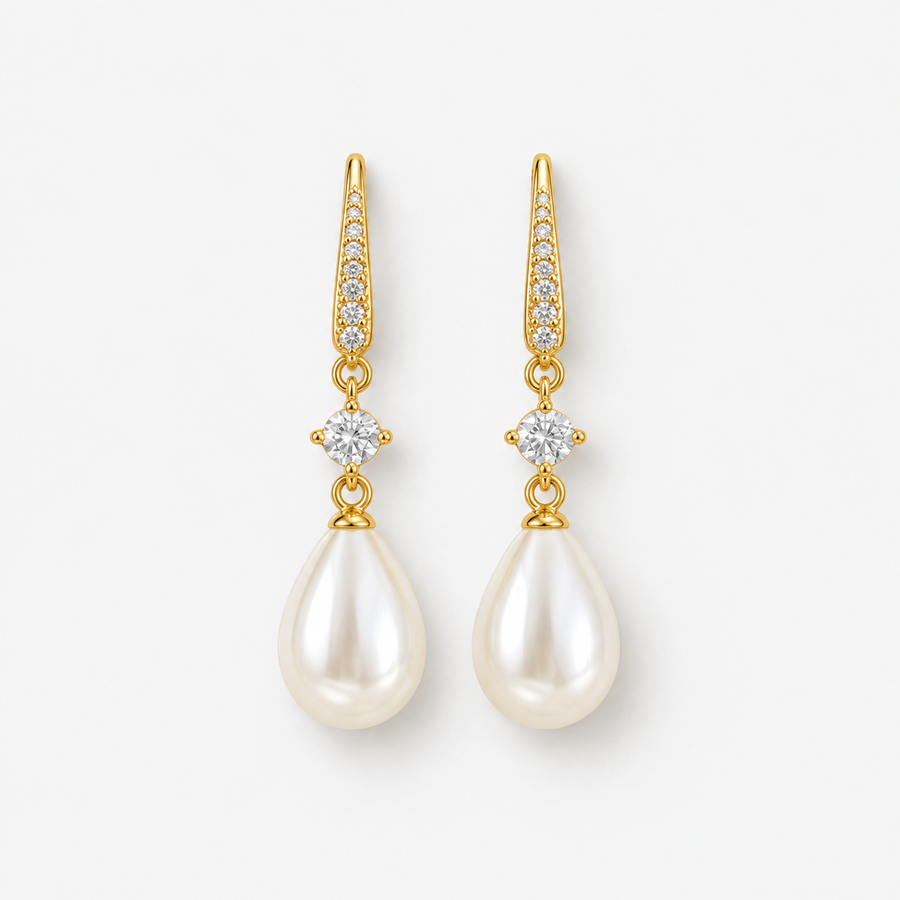 Teardrop Pearl  Crystal Earrings