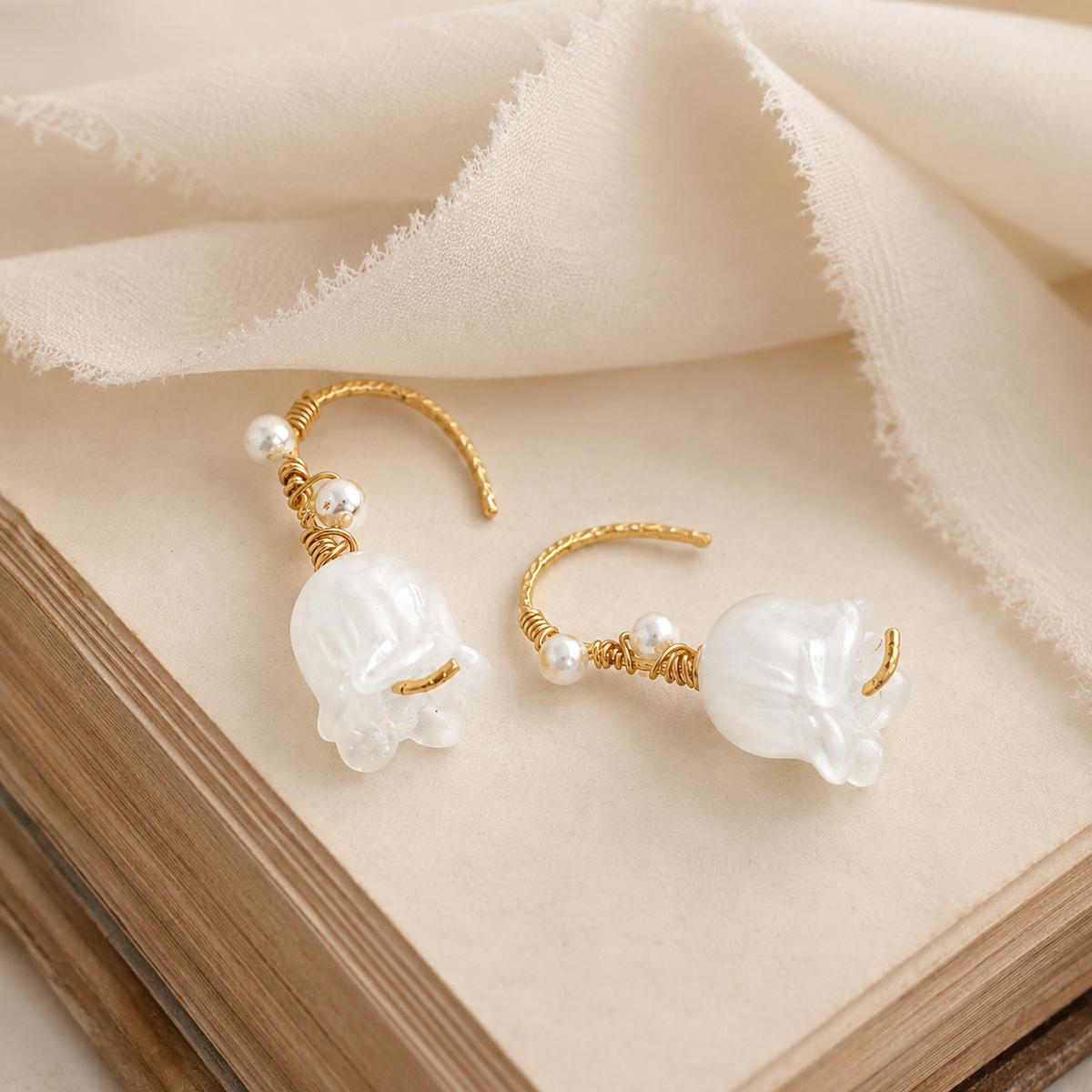 White Magnolia Dangle Earrings