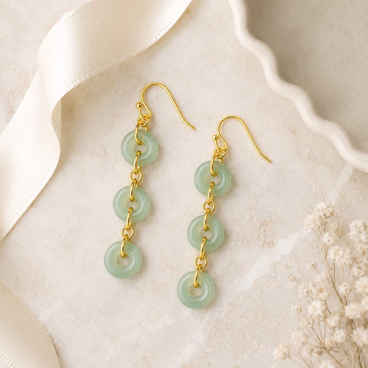 Jade Ring Tassel Earrings
