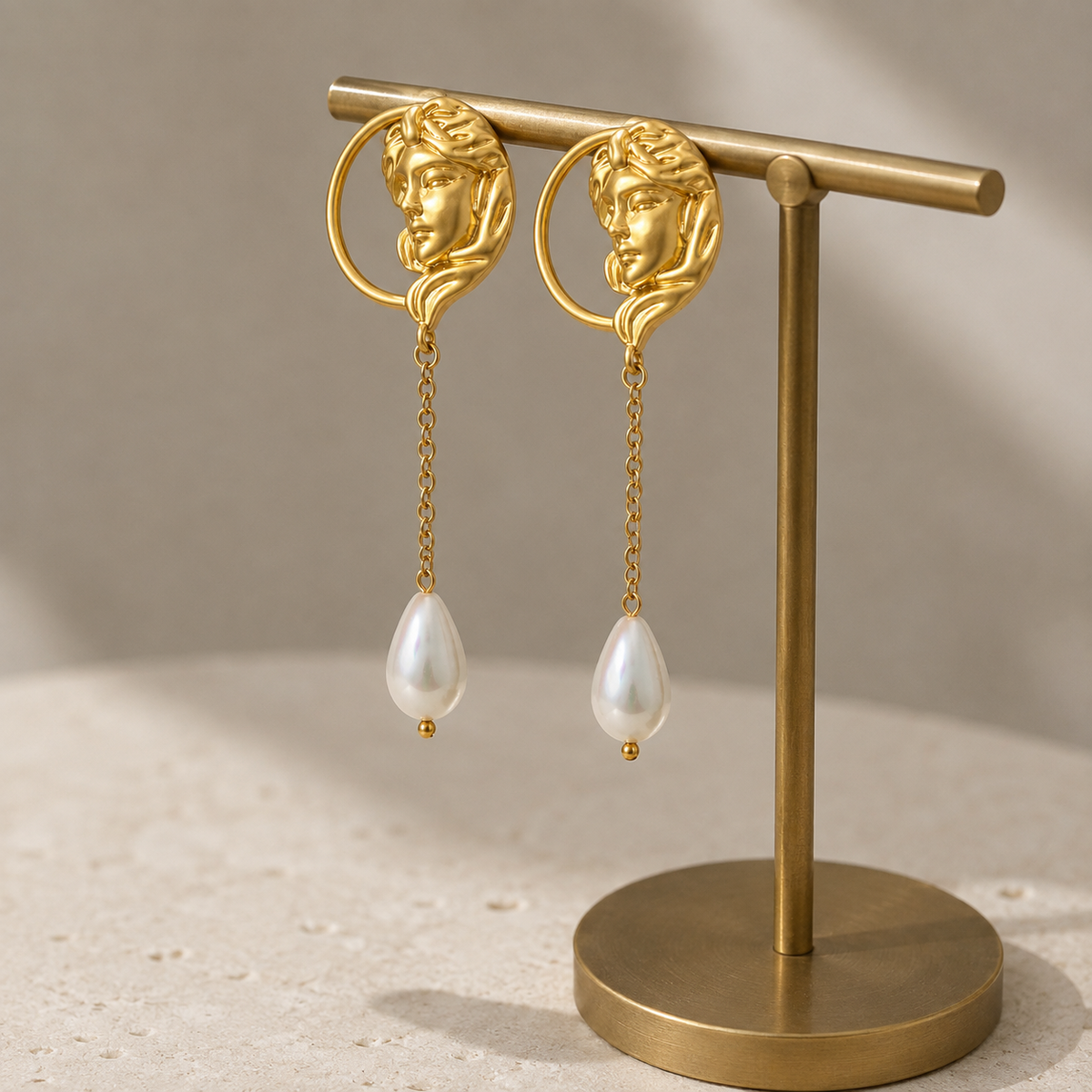 Gold Pearl Tassel Drop Earrings
