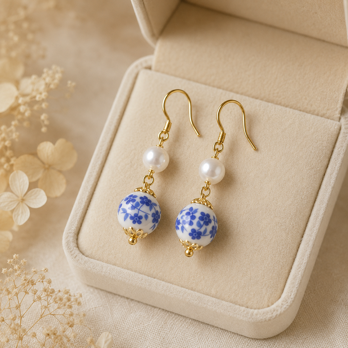 Blue Porcelain Clip-On Earrings