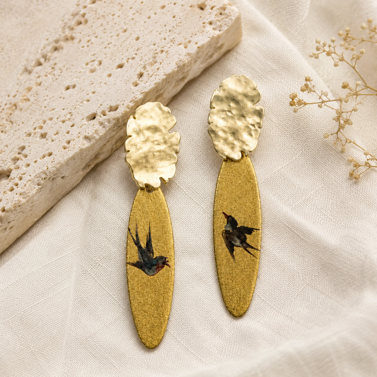 Hand-Painted Flying Swallow Earrings