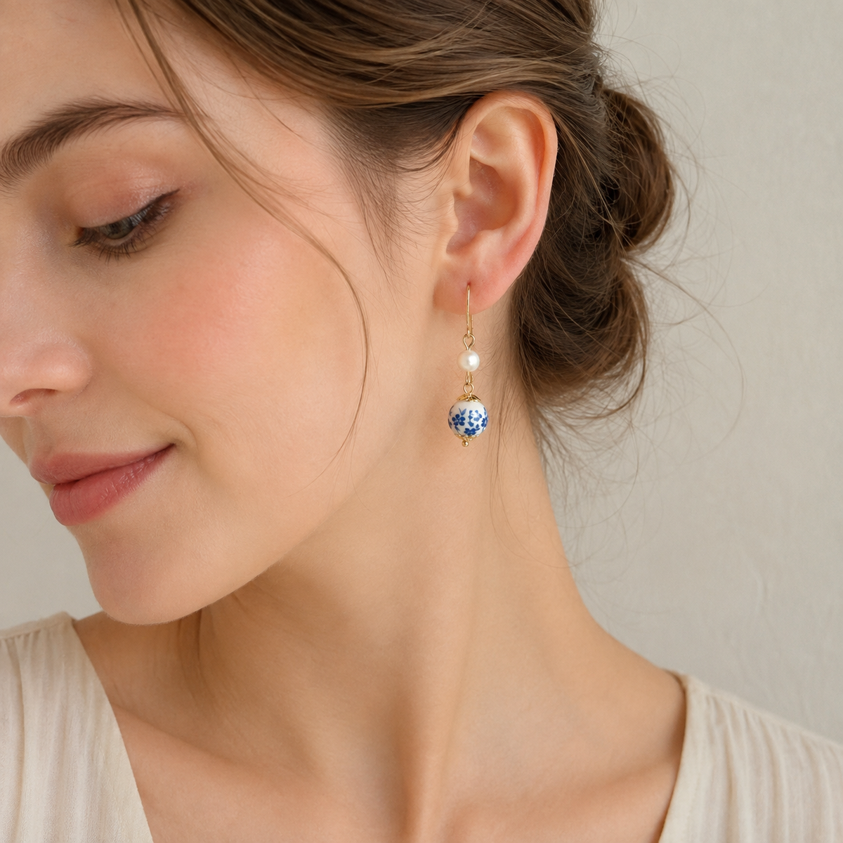 Blue Porcelain Clip-On Earrings