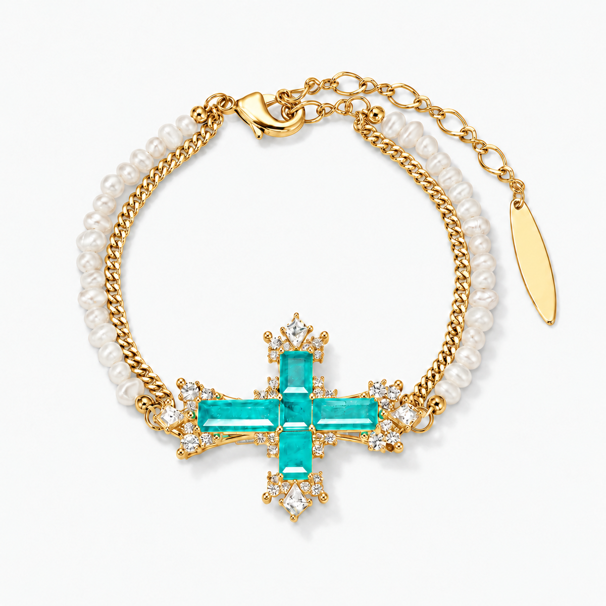 Freshwater Pearl Paraiba Cross Bracelet