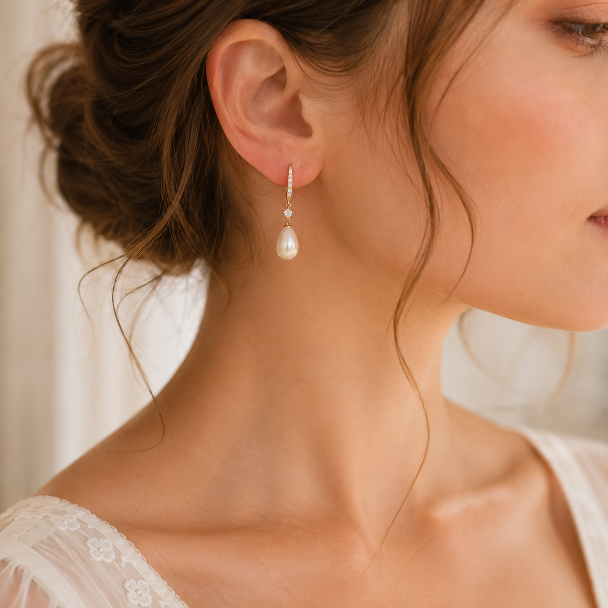 Teardrop Pearl  Crystal Earrings