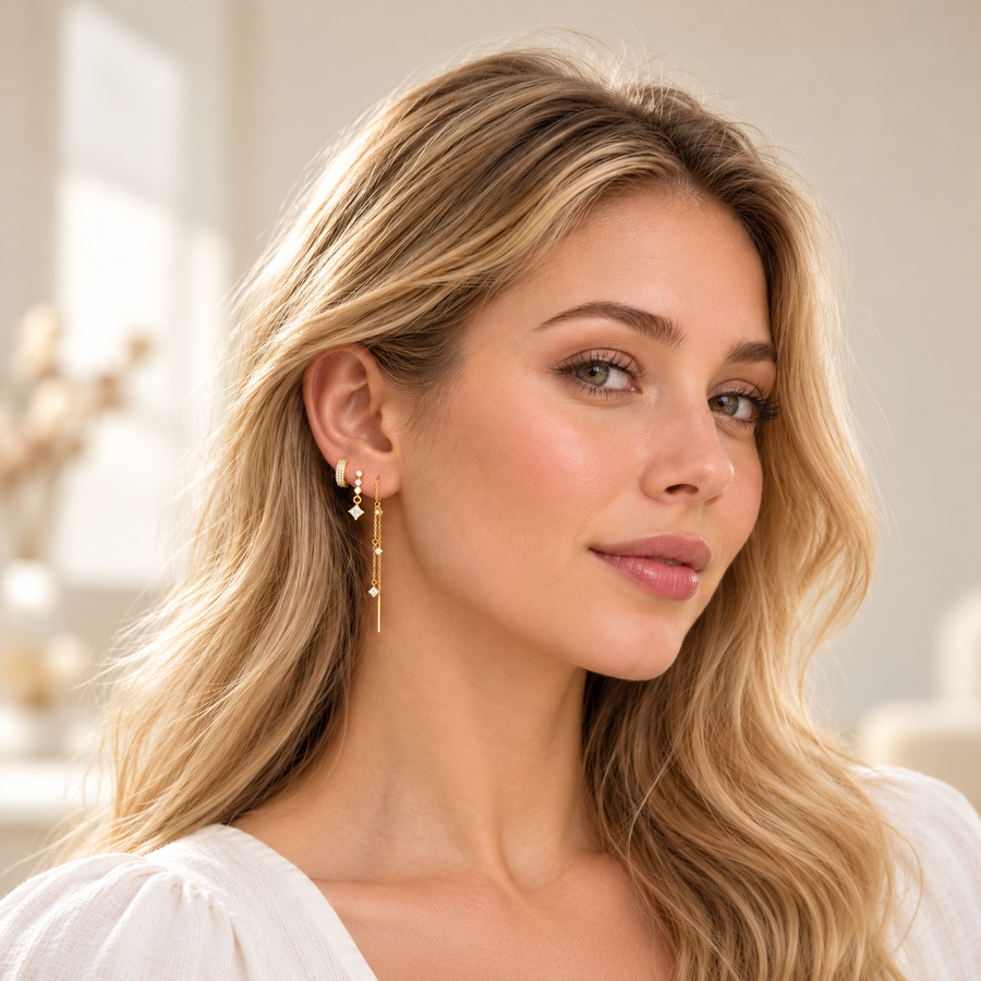 3 Layer Dangle Earrings Women CZ Stud Earrings