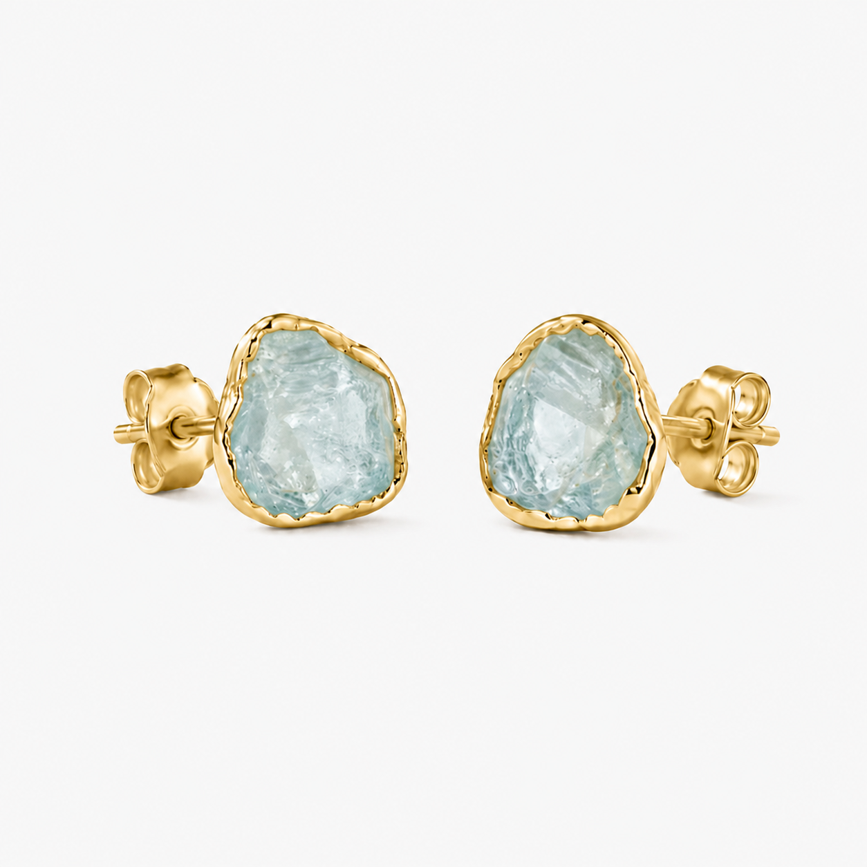 Raw Aquamarine Gold Stud Earrings