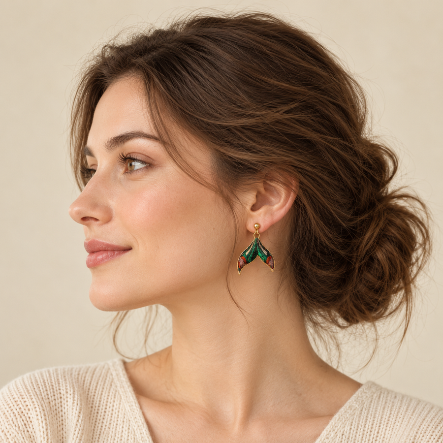Vintage Green Shu Brocade Earrings