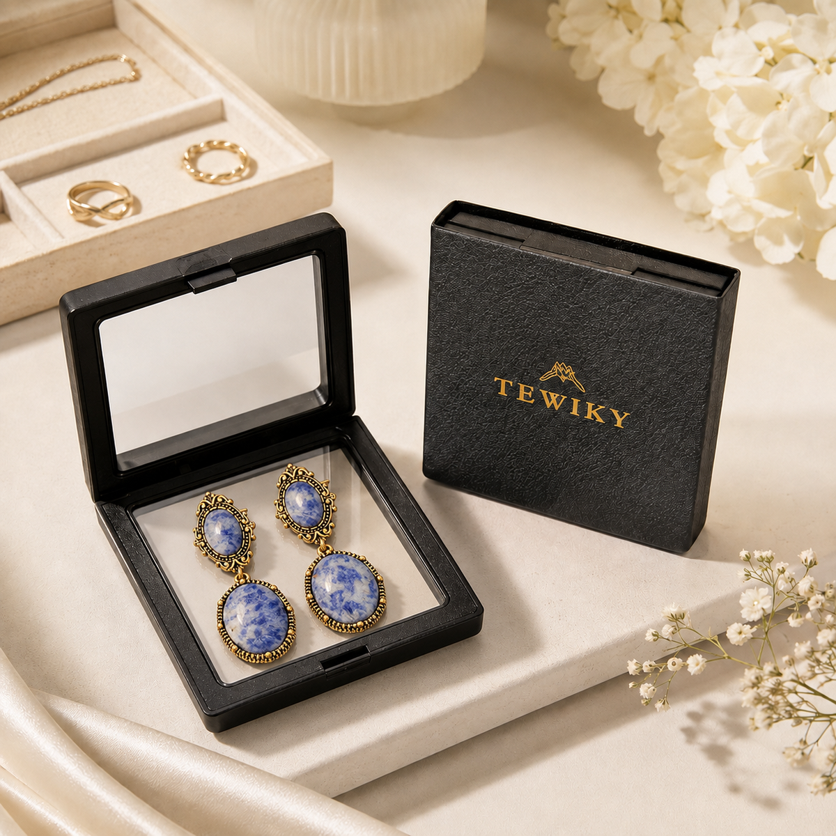 Vintage Blue Porcelain Statement Earrings