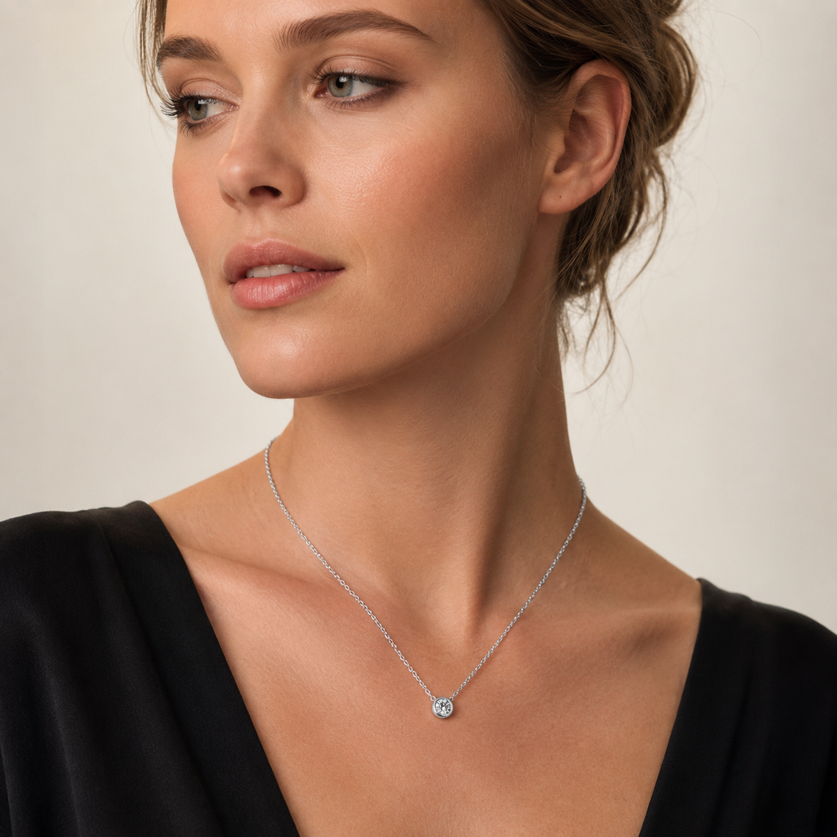 Dainty CZ Bezel Pendant Necklace