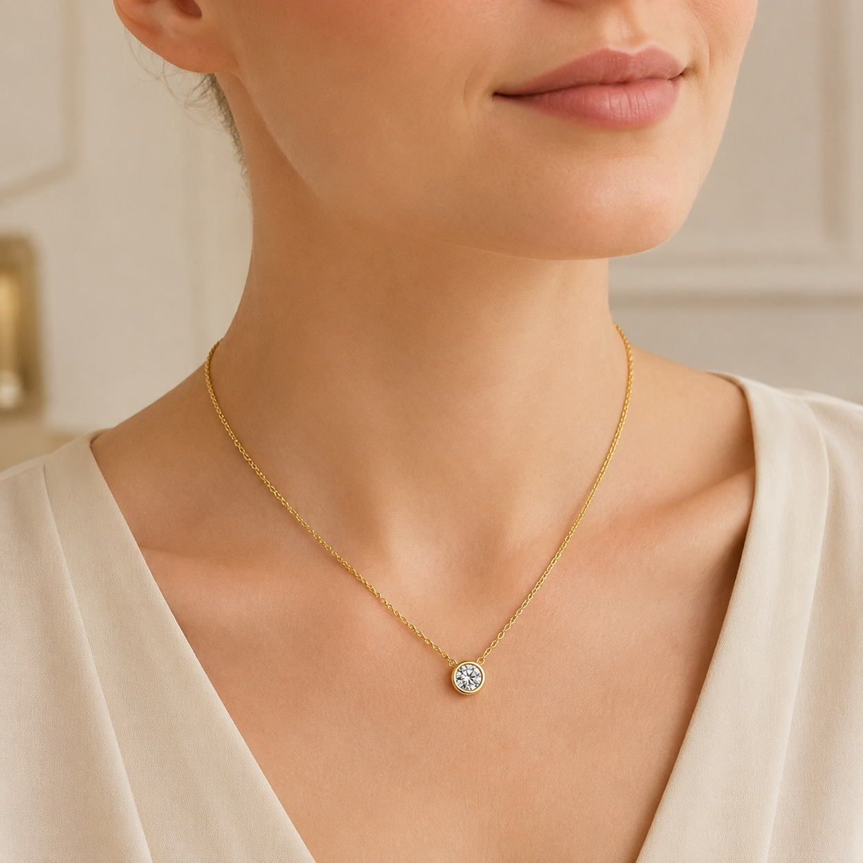Dainty CZ Bezel Pendant Necklace