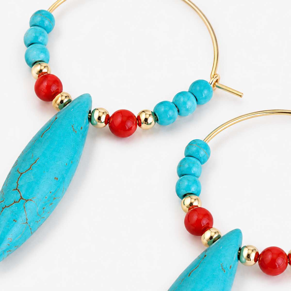 Turquoise  Red Agate Hoop Earrings