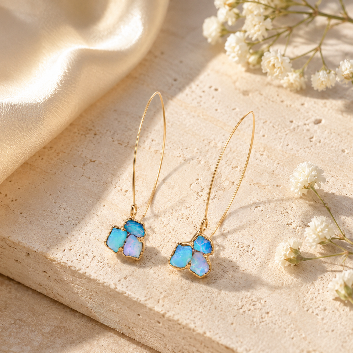 Raw Australian Opal Cluster Earrings