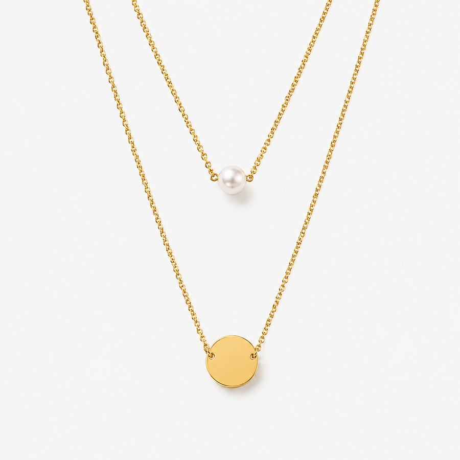 Layered Pearl Disc Necklace