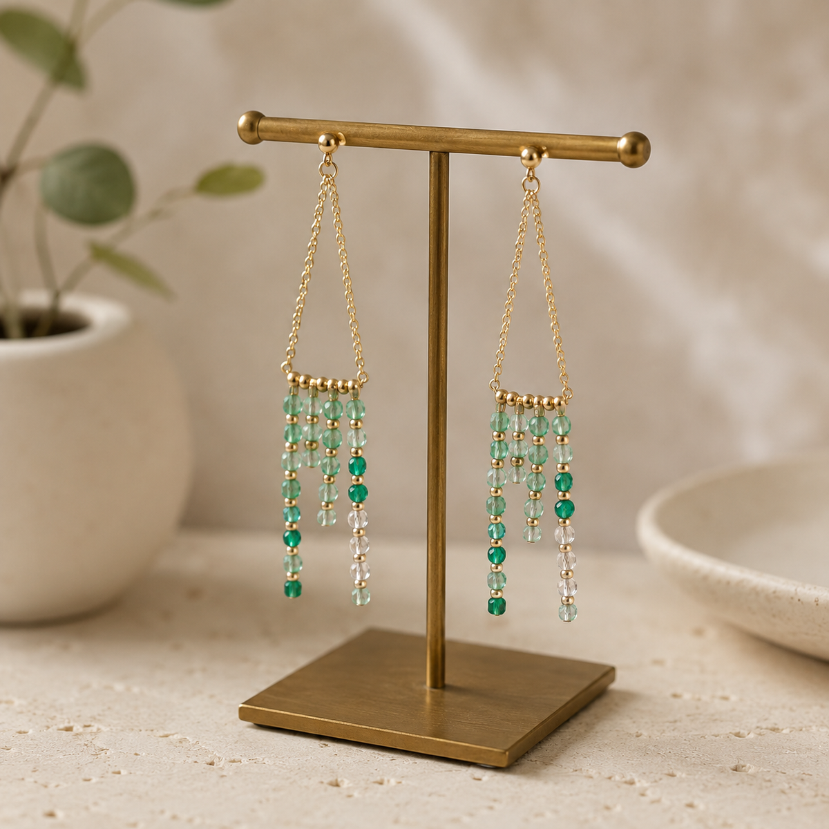 Sparkling Gradient Natural Crystal Tassel Earrings