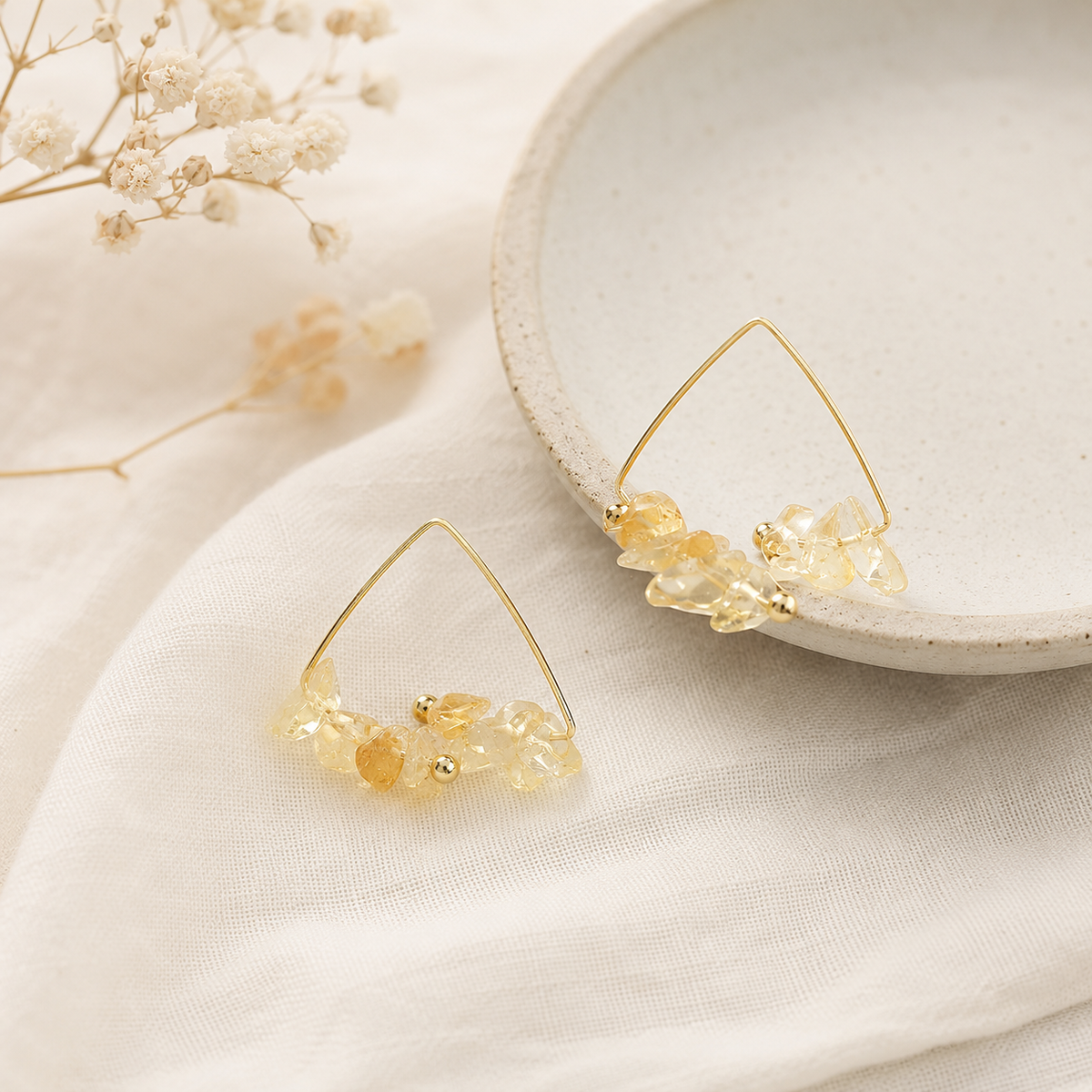 Crystal Chip Triangle Earrings