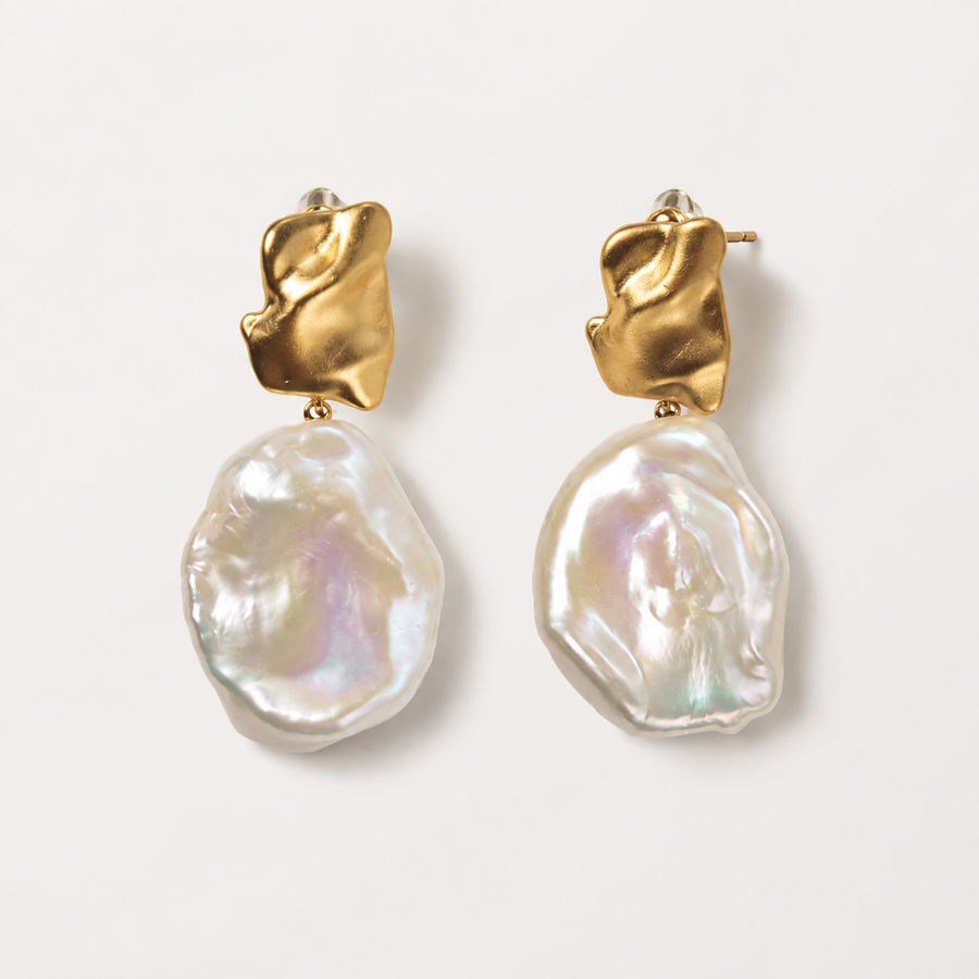 TEWIKY Petal Keshi Freshwater Pearl Drop Earrings – 14K Gold Filled