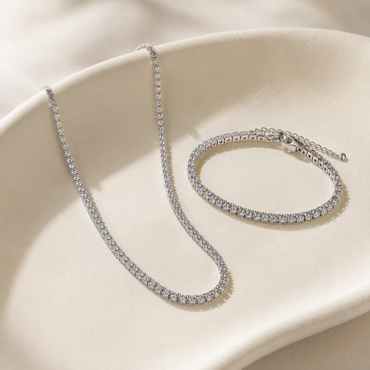 CZ Tennis Necklace Bracelet Set