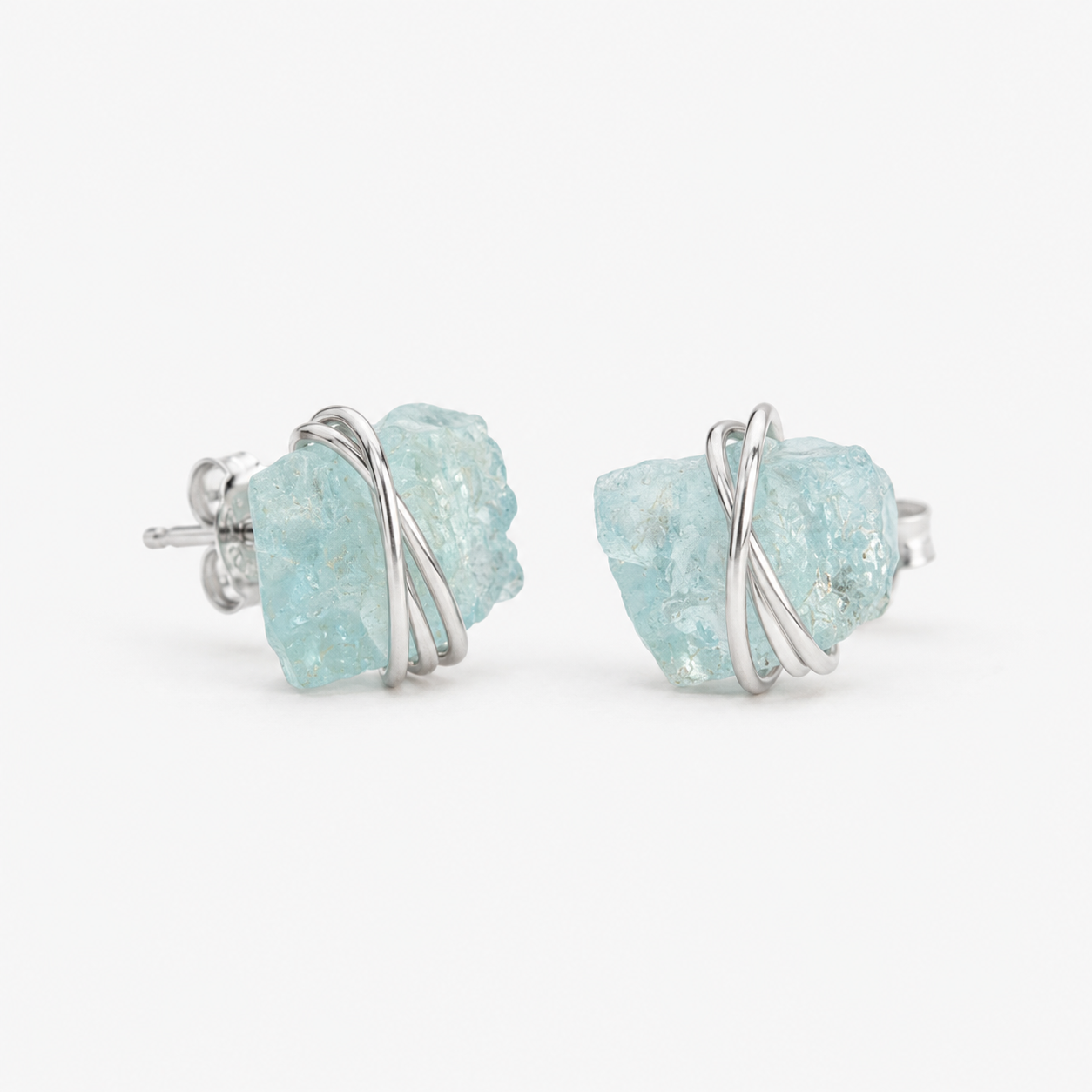 Raw Aquamarine Stud Earrings